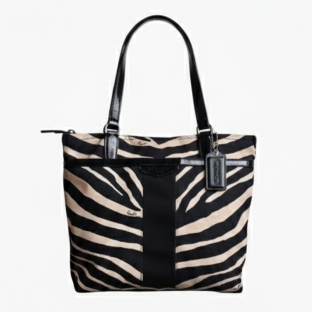 COACH 2013 SIGNATURE STRIPE ZEBRA PRINT TOTE